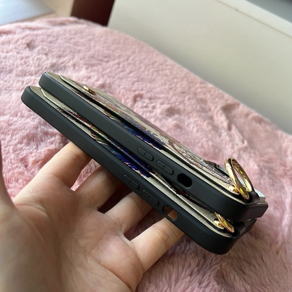 For iPhone 14 plus,14 pro max phone case with wrist strap kickstand keychain